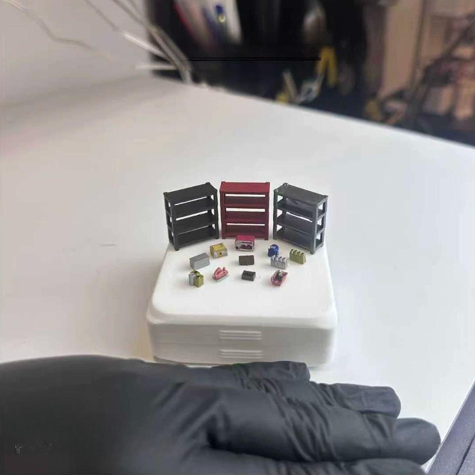 Car Accessories Shop - 1/64スケールミニチュアラックモデル装飾品 メカニックショップアクセサリー マイクロワークショップ設備 ディオラマ 車修理用収納棚