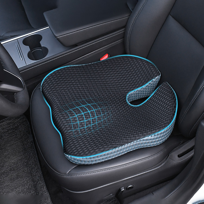 Car Seat Cushion Memory Foam - 人間工学に基づいたウェッジ型カーシートクッション（カバー付き）、運転用、通気性とサポート力が向上、視力/姿勢改善のためのカーシートクッション