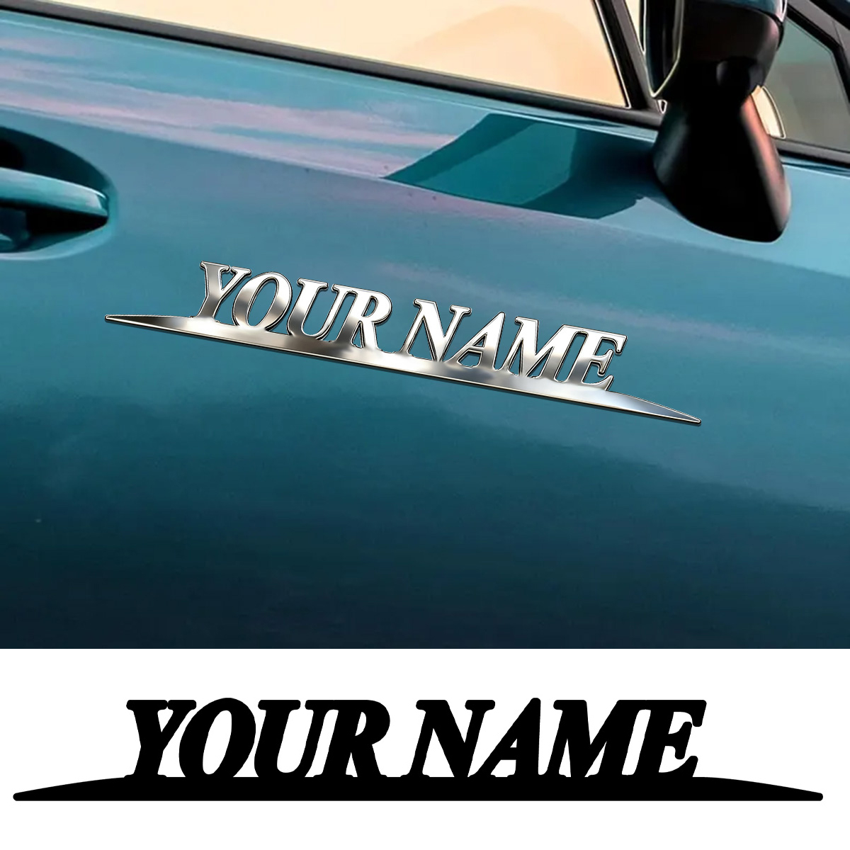 Car Accessories For Baby - メタル製のおしゃれな「YOUR NAME」ステッカー、カスタムロゴ、車のトランク、フェンダー、リアバンパーに適用、DIYアクセサリー、パーソナライズされたバッジ