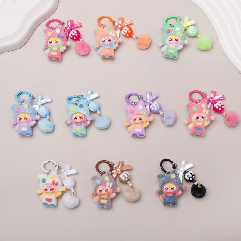 Car Accessories For Baby - 10個入り カートゥーンフロッキングキーホルダー ベビースタイル3種 バッグペンダント ブラインドボックスペンダント バッグチャーム