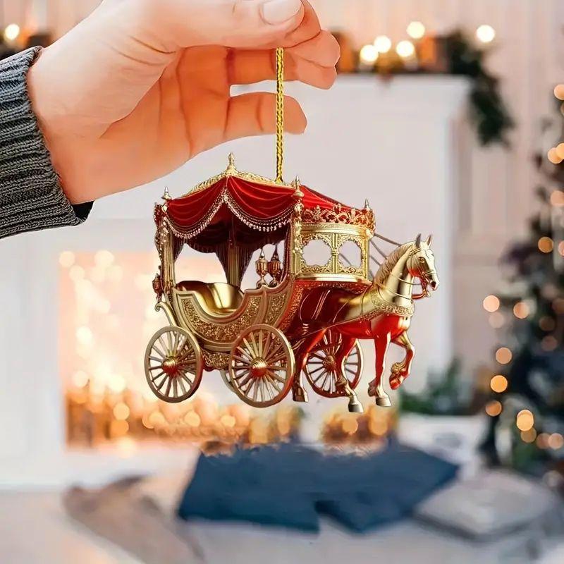 Car Accessories Xmas - 1 個馬車クリスマスオーナメント馬そり馬車 2D アクリルクリスマスツリーオーナメント冬の家の装飾車のテーブル用