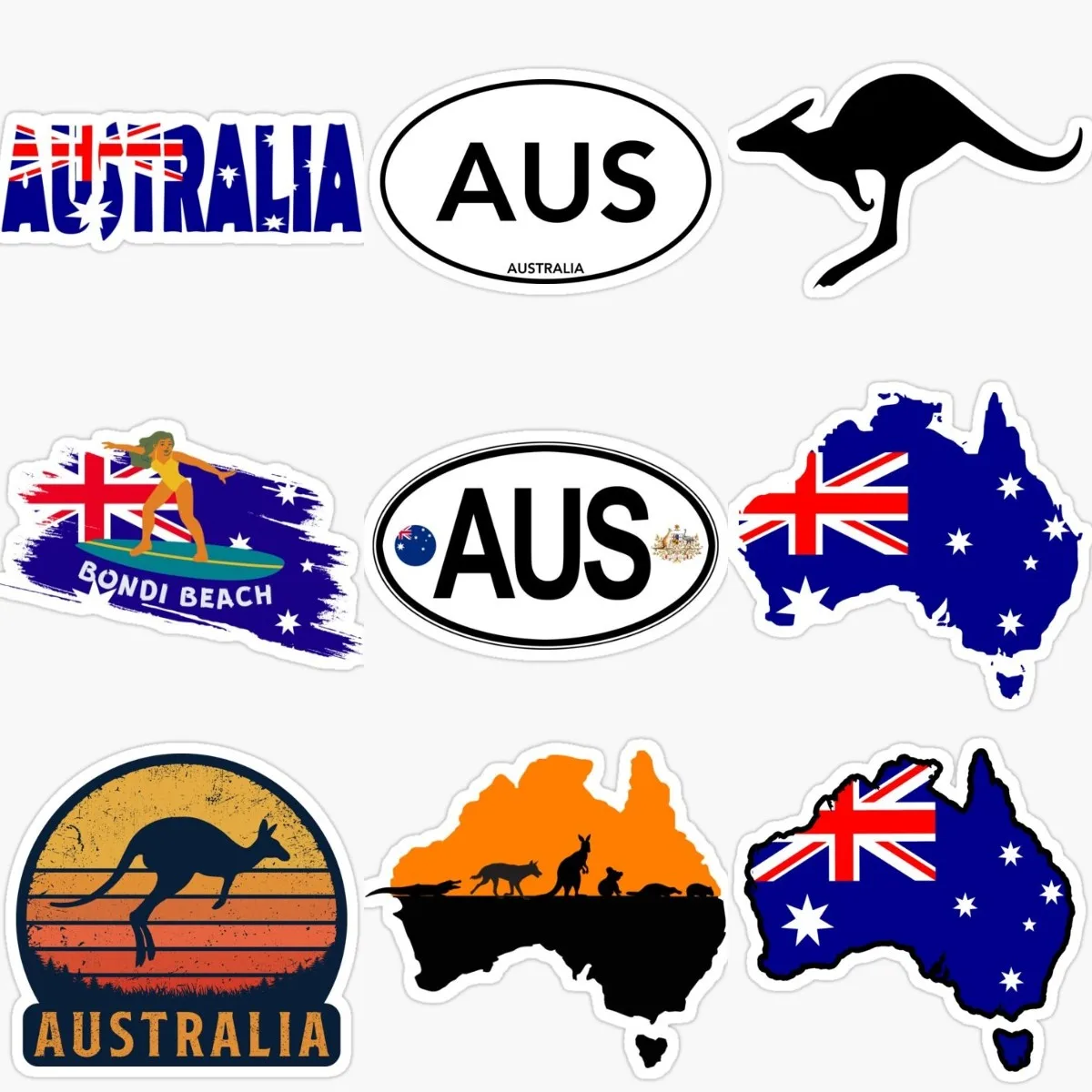 Car Accessories Australia - クリエイティブ AUS オーストラリア国旗地図エンブレムカンガルー PVC ステッカー冷蔵庫車の窓ヘルメットバンパー壁デカールアクセサリー