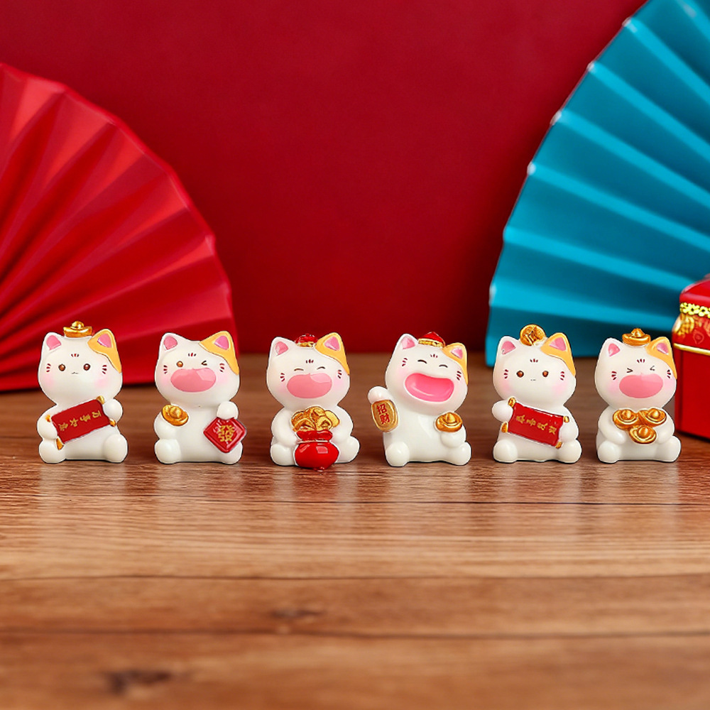 6個入りミニ招き猫オーナメント、かわいい招き猫像、幸運を呼ぶ - Car Accessories Xmas のレビューと価格