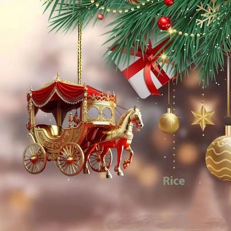 1 個馬車クリスマスオーナメント馬そり馬車 2D アクリルク - Car Accessories Xmas のレビューと価格