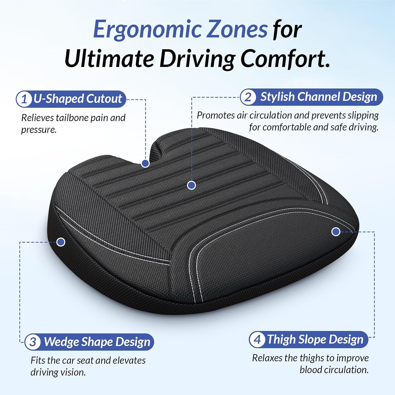 尾骨の痛みを軽減し視界を良くするウェッジ型カーシートクッショ - Car Seat Cushion Memory Foam のレビューと価格